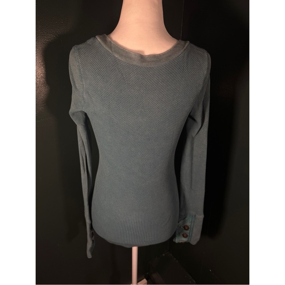 FREE PEOPLE • Vintage Motor Button Cuff Long Sleeve Thermal Top Green Size S - Picture 8 of 13